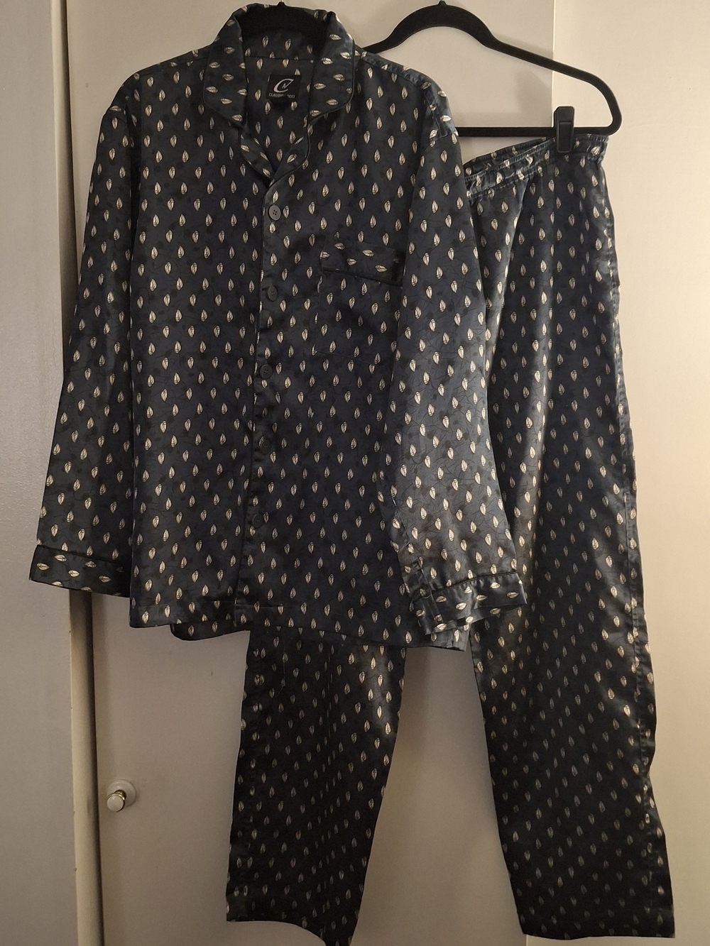 Claudio Nucci Men's Satin Navy Blue Printed Pajama Set